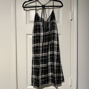 Charlotte Russe Monochrome Plaid Slip Dress with Lace Detail